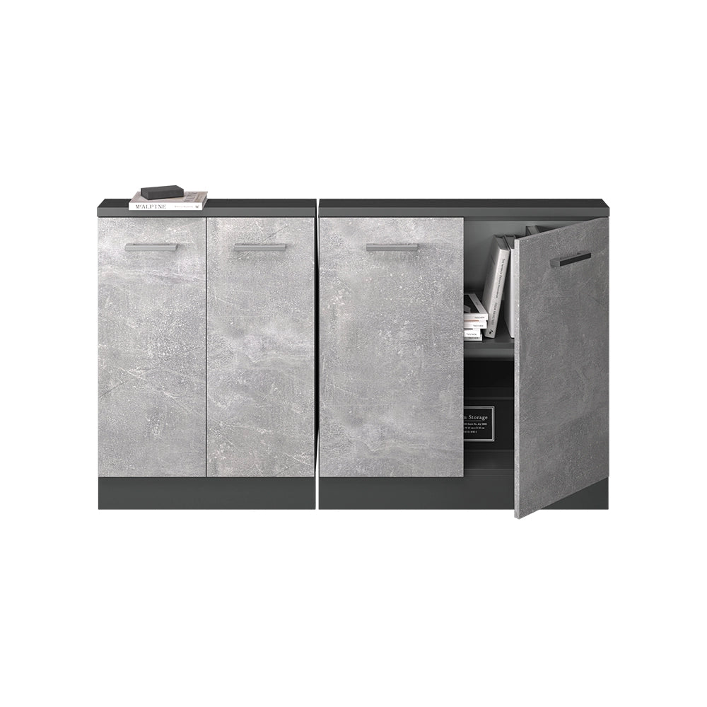 Mobile cucina sottotetto R-Line Calcestruzzo/Antracite 140 cm Set di 2 Vicco