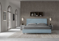 Letto Matrimoniale King Size 200x200 cm con Rete Imbottito in Microfibra Agueda Azzurro