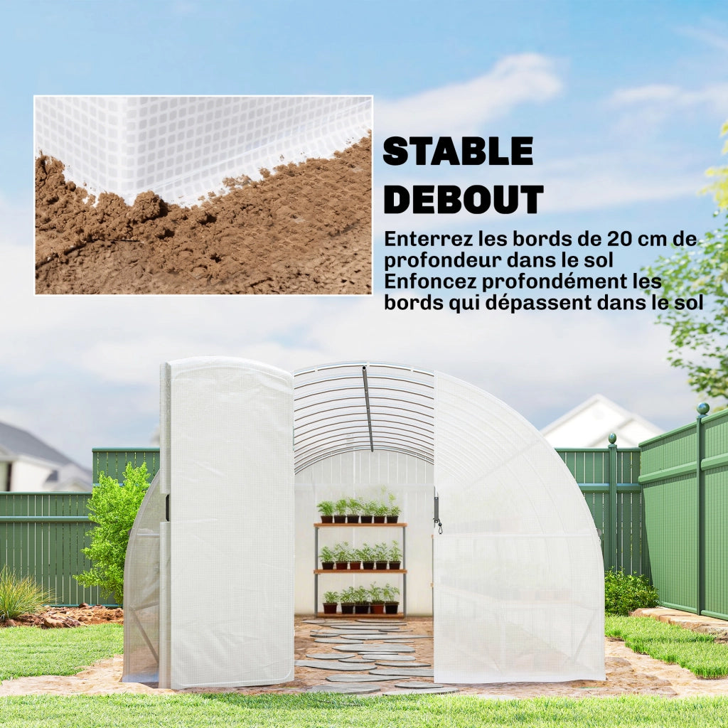 Serra tunnel da giardino 24m2 ¨C Xylo ¨C con porte e 12 finestre con zanzariere, 295x798x199cm, bianco