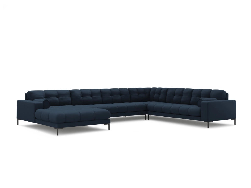 Cosmopolitan Design - Divano panoramico destro "Bali" 7 posti in tessuto strutturato blu 