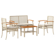 Set Divani da Giardino 4 pz | Set Salotto da Giardino con Cuscini in Polyrattan Beige