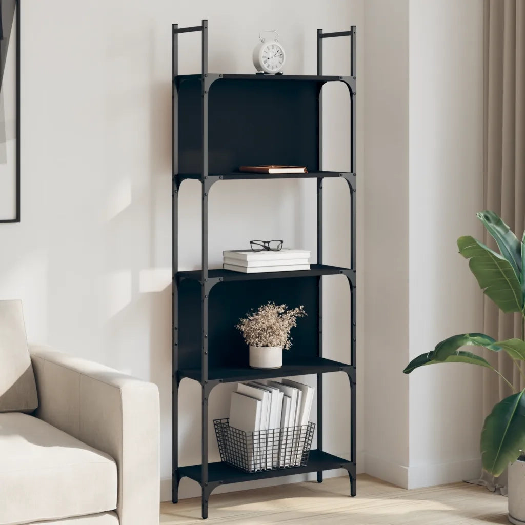 Libreria a 5 Ripiani Nera 60,5x24x166,5 cm in Legno Multistrato 838863