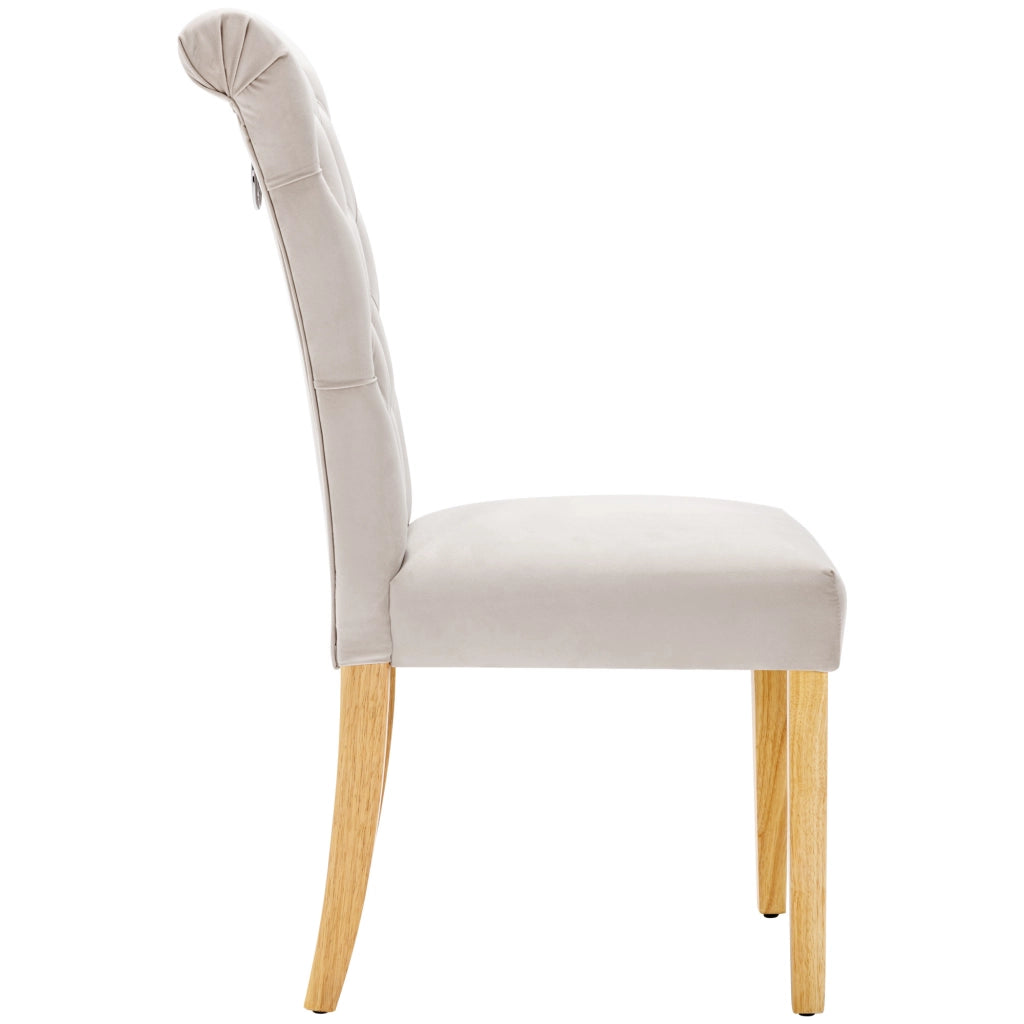 Sedie da sala da pranzo set da 2 con schienale curvo imbottitura confortevole gambe in rovere massello velluto beige