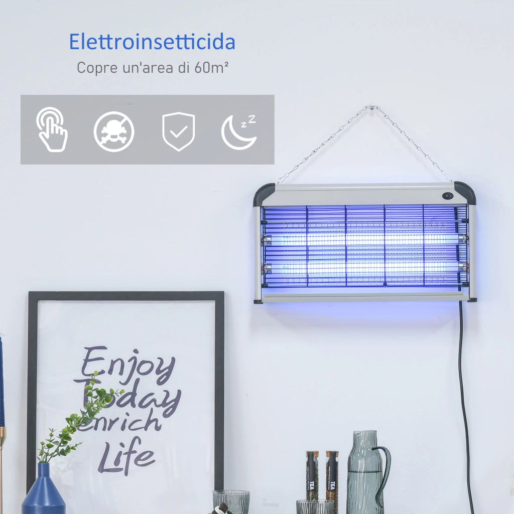 Elettroinsetticida da Esterno e Interno con Lampada Antizanzare UV per 60m2, Zanzariera Elettrica 30W, Nero e argento