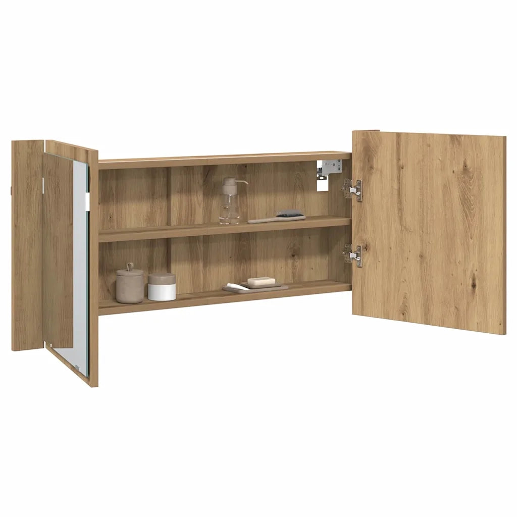 Armadio Specchio LED-Mobile bagno con specchio rovere artigianale 100 x 12 x 45 cm