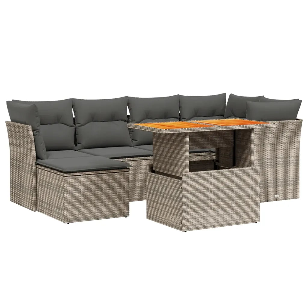 Set Divani da Giardino 7 pz con Cuscini Grigio in Polyrattan 3270941