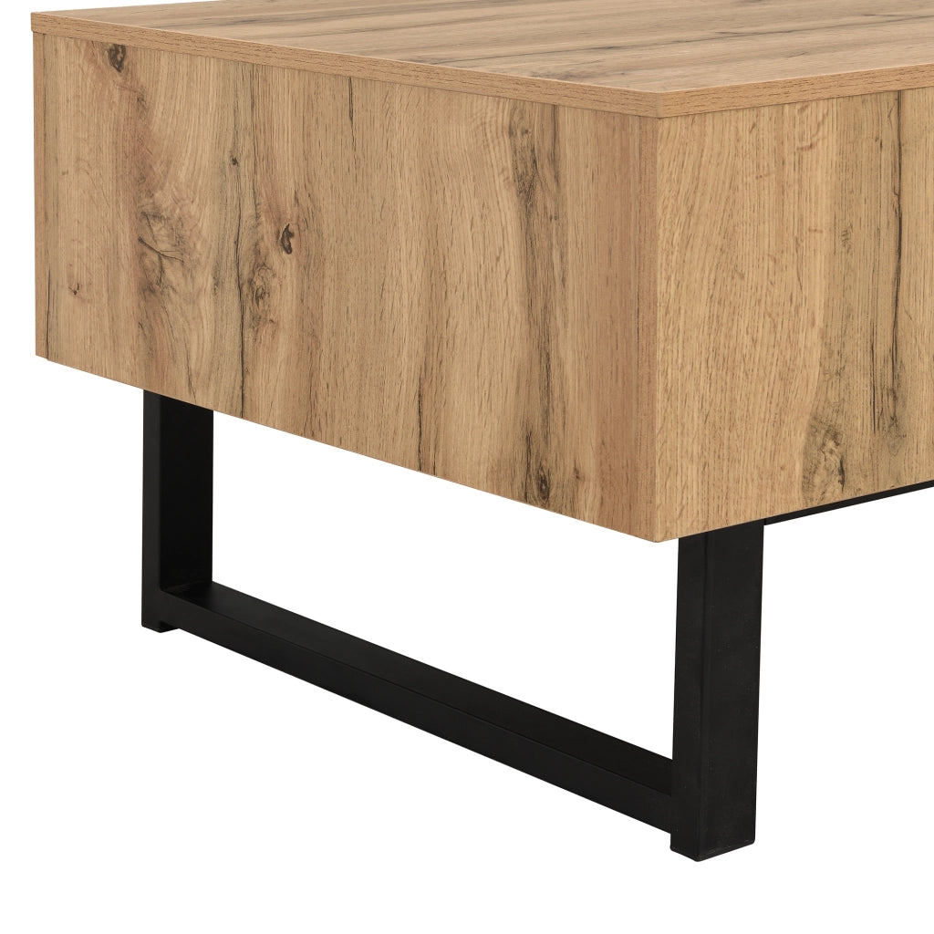 Tavolino da caffè moderno scorrevole con vani portaoggetti; 155 cm; truciolare; naturale e antracite