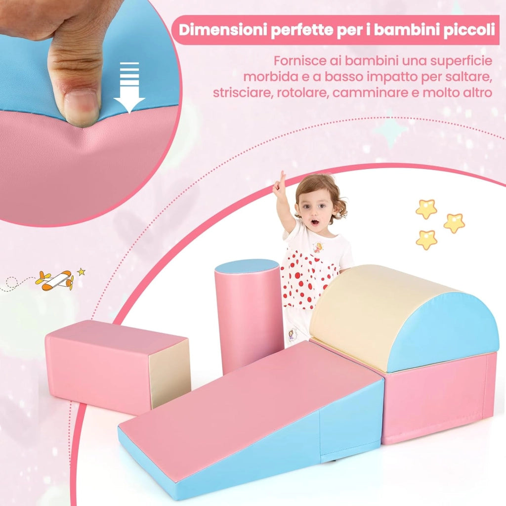 Set di 5 Blocchi con Diverse Forme e Colori, Giocattolo per Arrampicata e Strisciamento, Aiuta i Bambini a Crescere (Rosa)