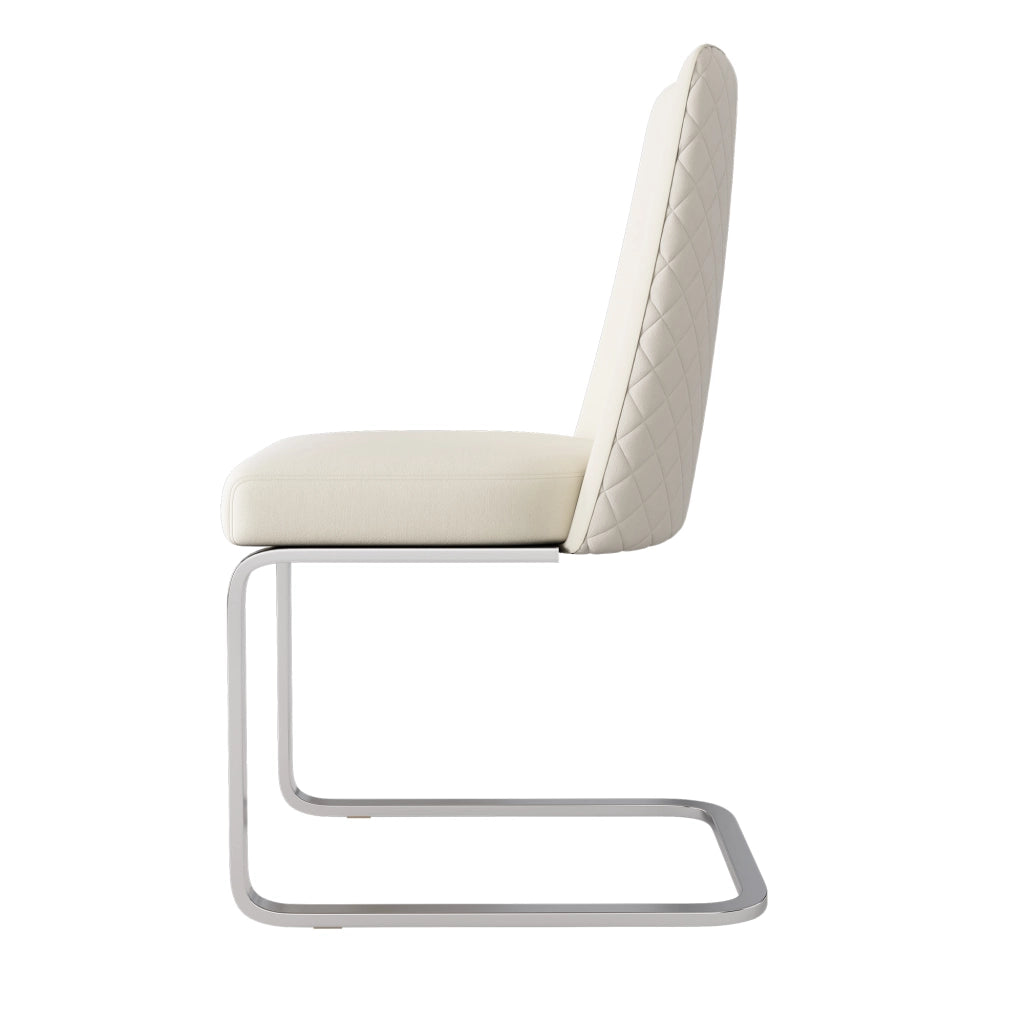 Sedia da pranzo in velluto 2 pezzi con schienale a rombi e gambe in metallo per soggiorno beige e argento