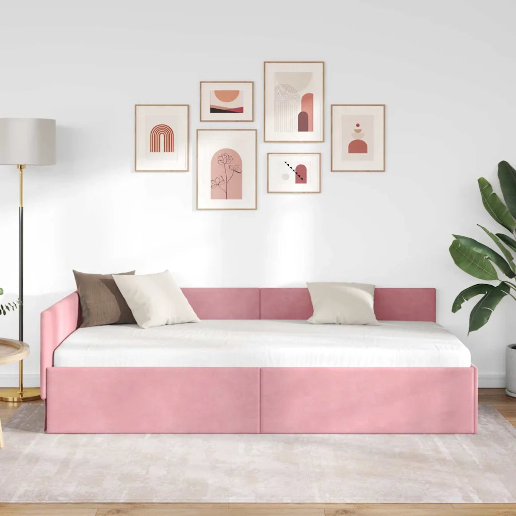vidaXL Cornice del letto ad angolo Altro con testiera Rosa 90 x 200 cm