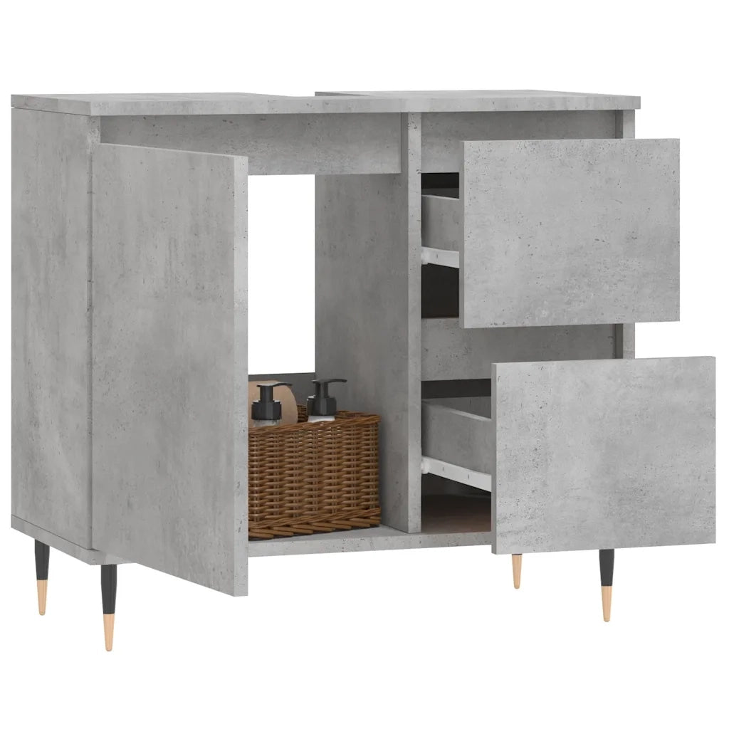 Armadietto da Bagno Grigio Cemento 65x33x60cm Legno Multistratocod mxl 80158