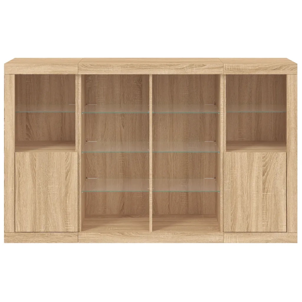 Credenze con Luci LED 3 pz Rovere Sonoma in Legno Multistrato 3209137