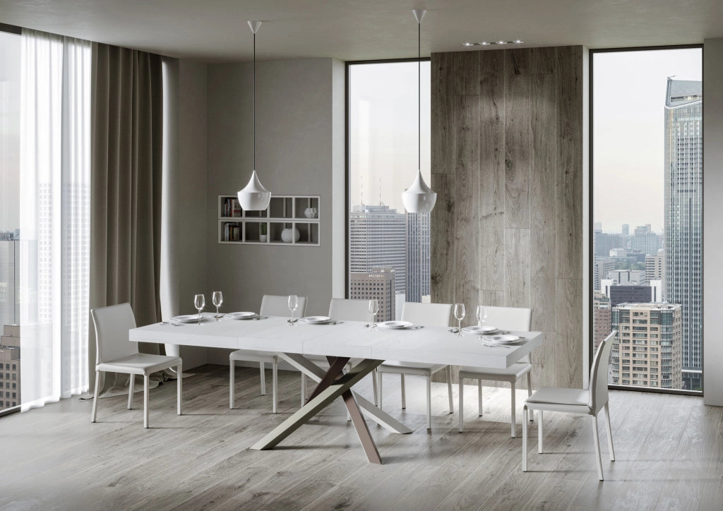 Tavolo Allungabile 120/380x90 cm Volantis Premium Bianco Frassino Gambe Multicolore 4/C