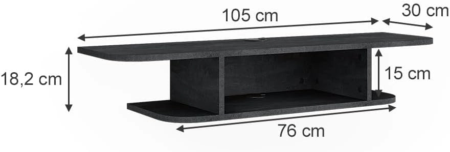 Mobile tv Lorio, Calcestruzzo nero, 105 x 18.2 cm con scomparti aperti, per la conservazione di dispositivi multimediali e accessori