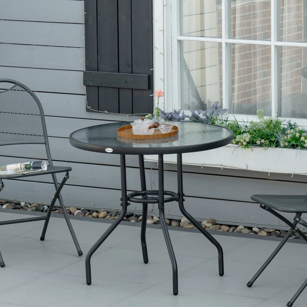 Tavolino da giardino con ombrellone e piano in vetro temperato ¨C zephmum ¨C nero 80x72 cm