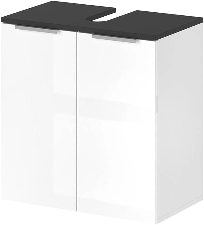 Mobile sottolavabo per bagno Otis, Bianco lucido, 58 x 60 cm, per la conservazione in bagno abbinabile alla serie Otis