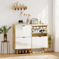 Scarpiera Slim Moderna con 4 Cassetti Ribaltabili per 20 Paia di Scarpe, 105x24x92.5 cm, Bianco