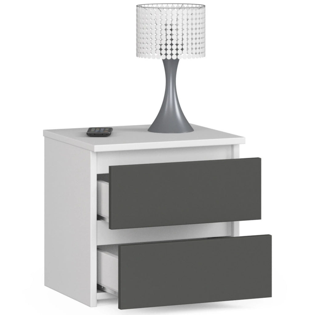 Comodino AKORD CL2 Bianca 40 cm 2 cassetti inserto frontale Grigio Grafite 40x35x40 cm