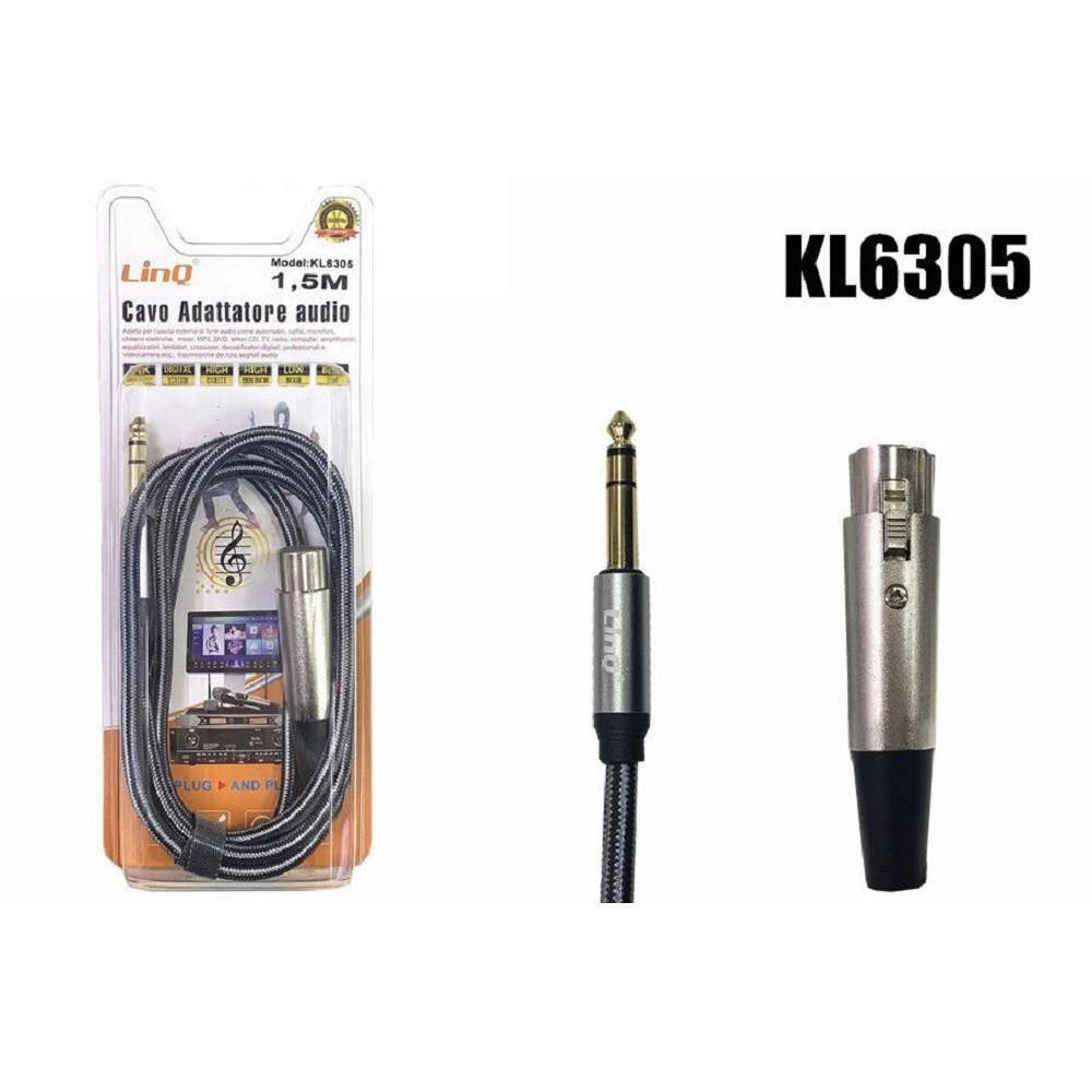 Trade Shop - Cavo Adattatore Audio 1.5mt Microfono Xlr Femmina A Trs Maschio Da 6,35mm Kl6305 -