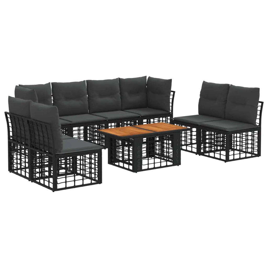 Set Divano da Giardino 9 pz Nero e Grigio scuro polyrattan 3437849