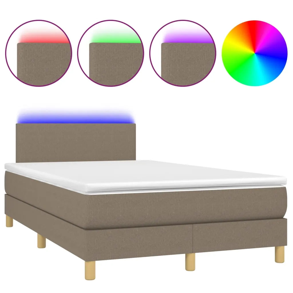 Letto a Molle con Materasso e LED Tortora 120x200cm in Tessuto 3133545