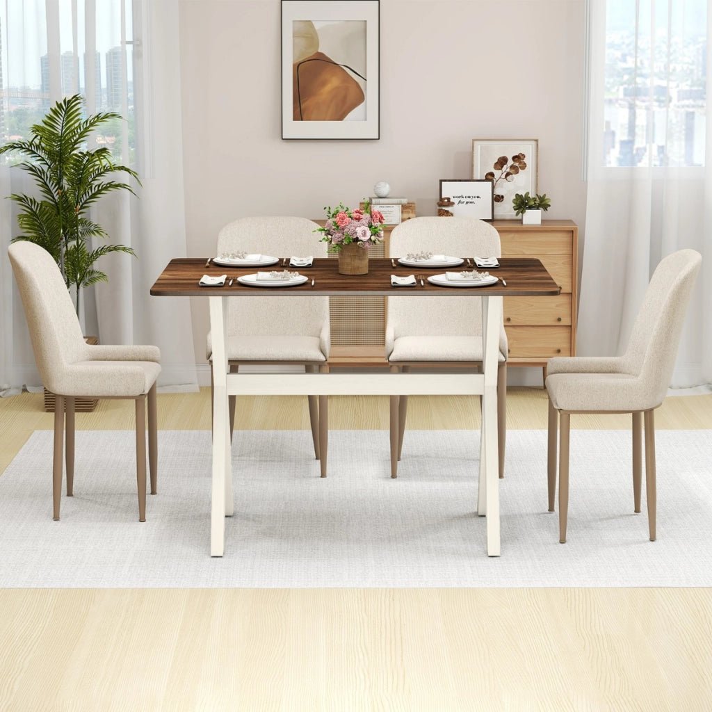Tavolo da cucina in effetto legno con struttura a x e elegante superficie di 110 x 71 cm, Tavolino consolle con piano testurizzato Noce