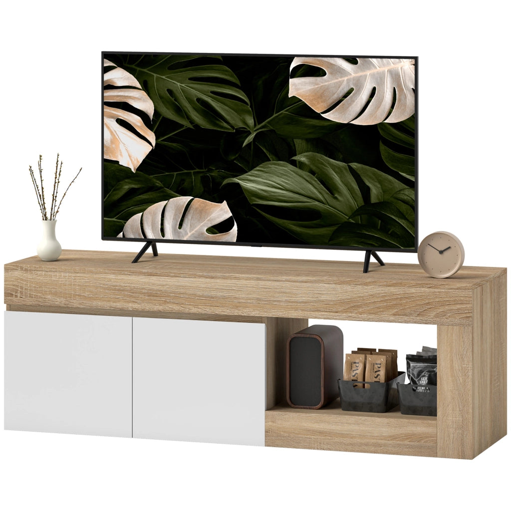 Mobile TV Moderno 60" max con Armadietto 2 Ante e Ripiano Aperto-Credenza  per TV,140x40x48 cm,Bianco e color Legno