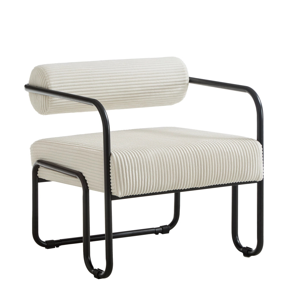 Poltrona lounge con schienale cilindrico e struttura stabile per soggiorno in velluto a coste - beige