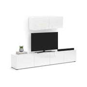 Mobile porta TV Vongfong, Credenza da soggiorno, Armadio basso per TV, Base parete attrezzata, Made in Italy, 225x38h39 cm, Bianco lucido