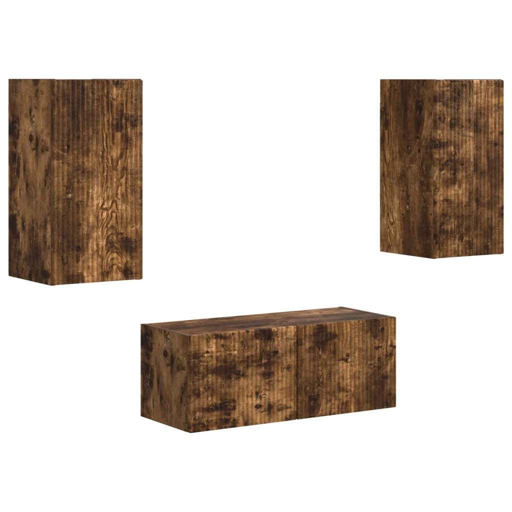 Set mobile TV 2 pz-Credenza per TV Rovere fum¨¦ Legno multistrato 457422
