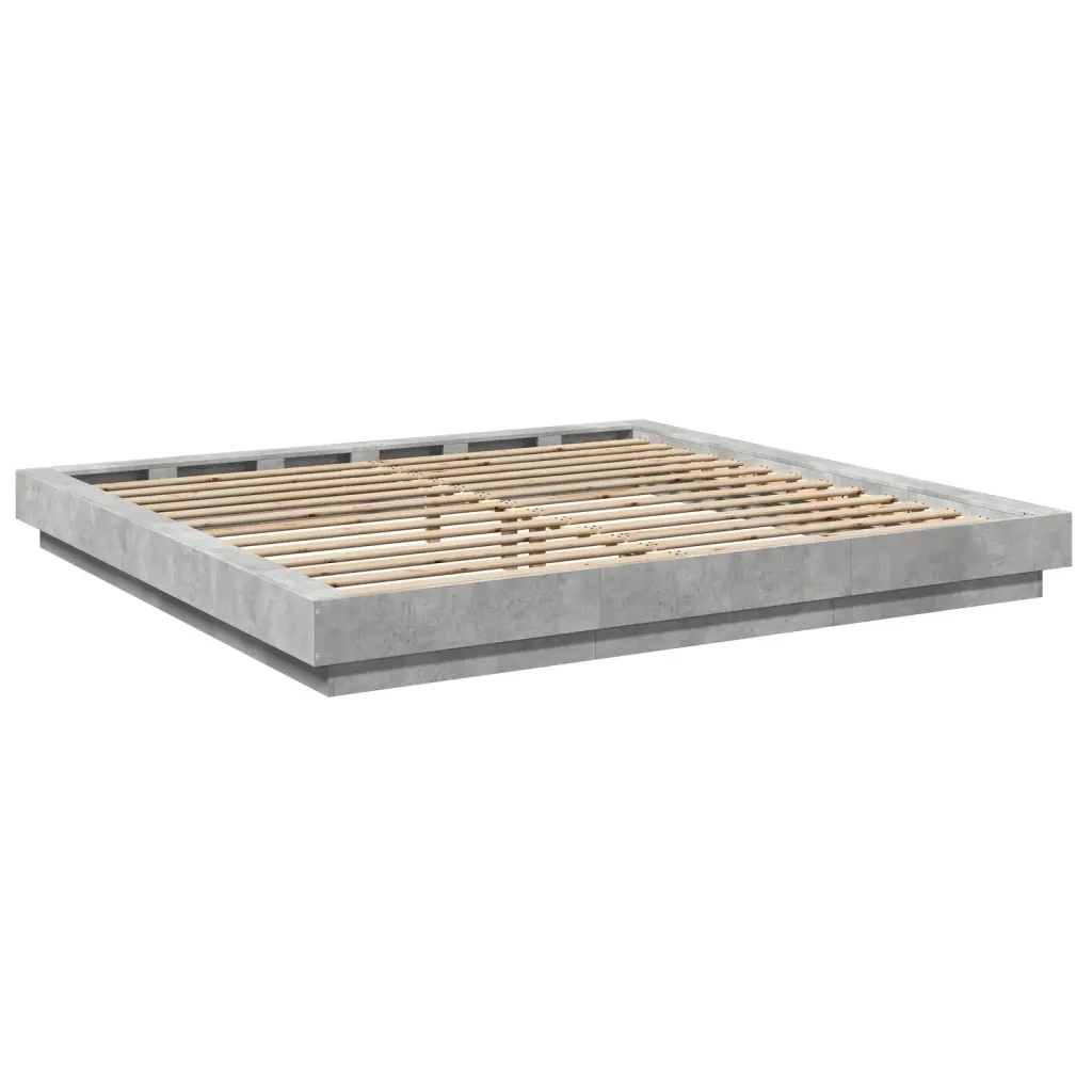 Letto matrimoniale | Letto per adulti | Giroletto Luci LED Grigio Cemento 180x200 cm Legno Multistrato