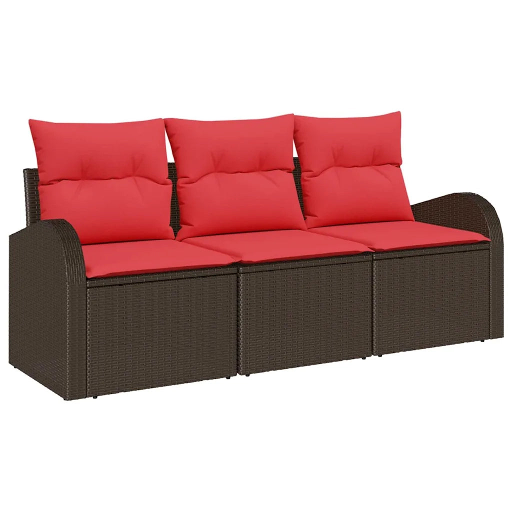 Set Divano da Giardino 3 pcs Marrone e rosso Poly Rattan 3354573