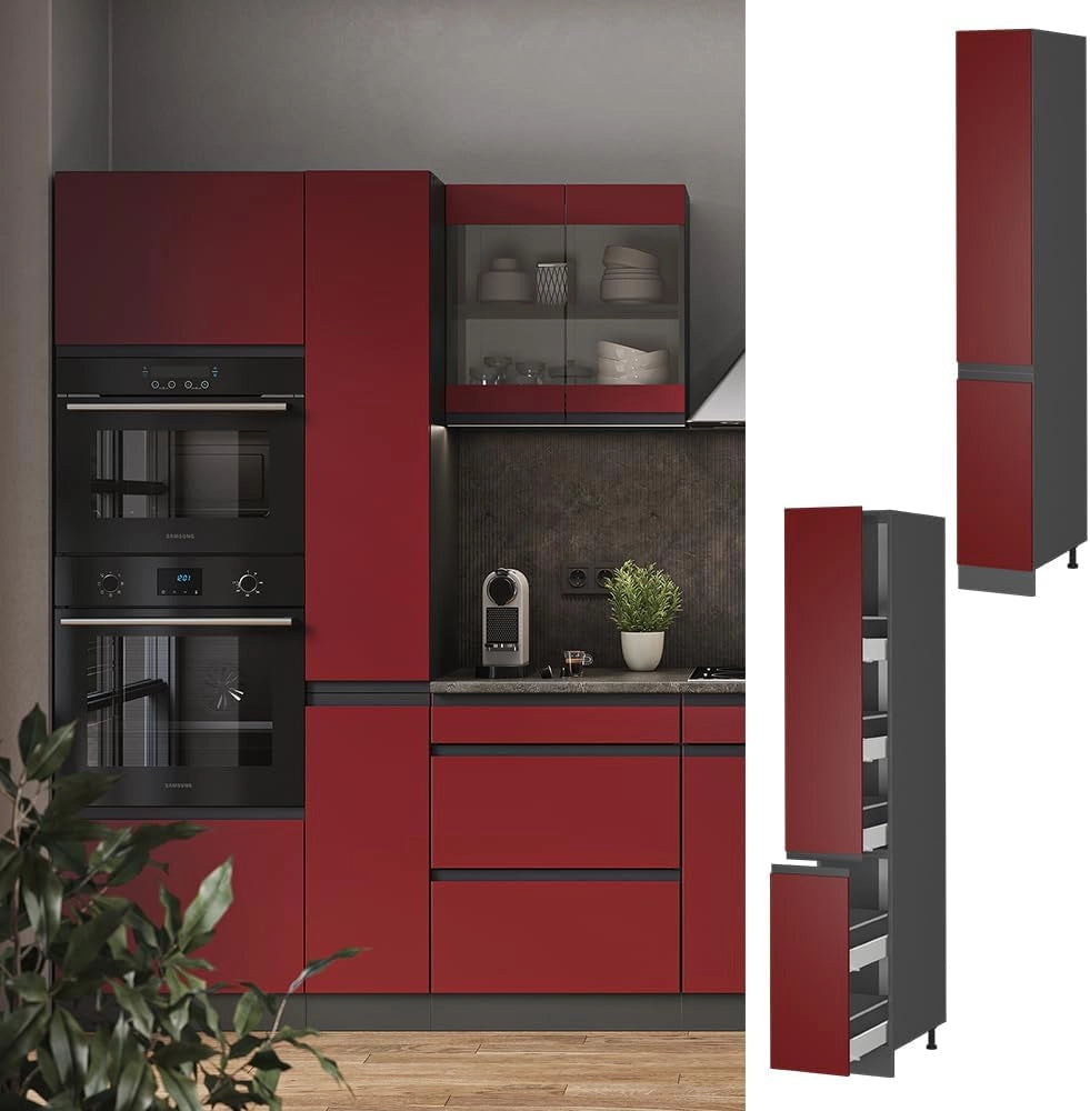 Armadio da farmacia R-Line, Rosso, 30 cm Forma a J, per la libera combinazione all'interno di sistemi cucina modulari