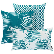 Set di 3 Cuscini Decorativi da Esterno Turchese in Poliestere per Giardino con Motivo Floreale