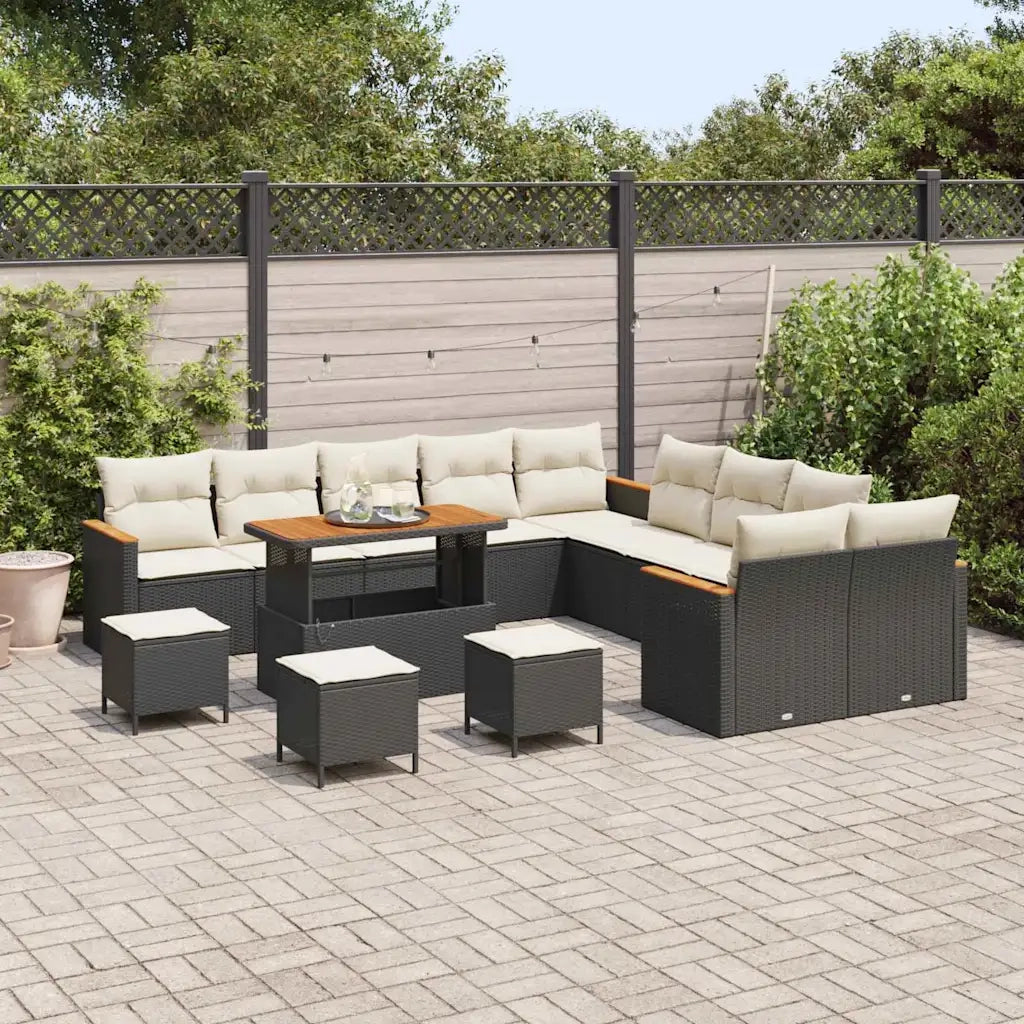 Set Divano da Giardino 18 pcs Nero e Crema polyrattan 3365060