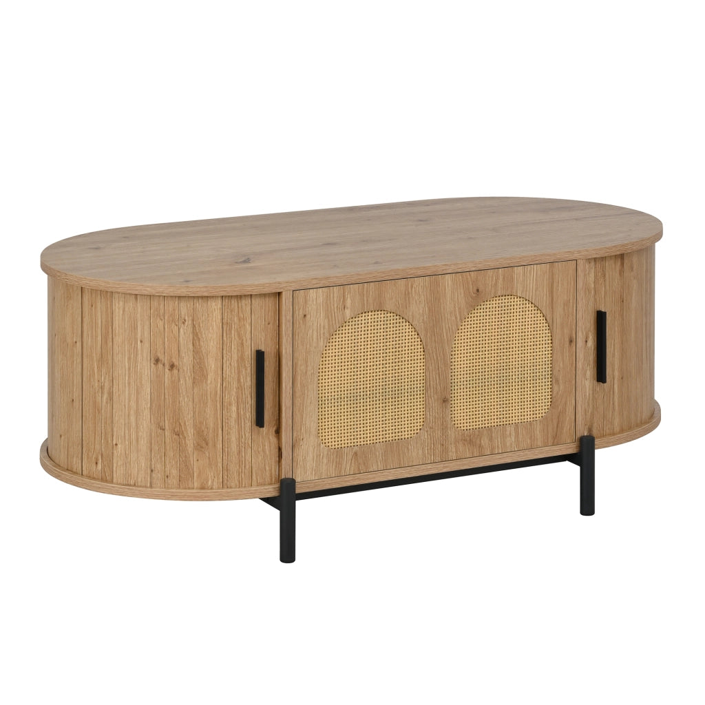 Tavolino da caffè con 3 ante - per soggiorno - in MDF - 100×50×40 cm - naturale