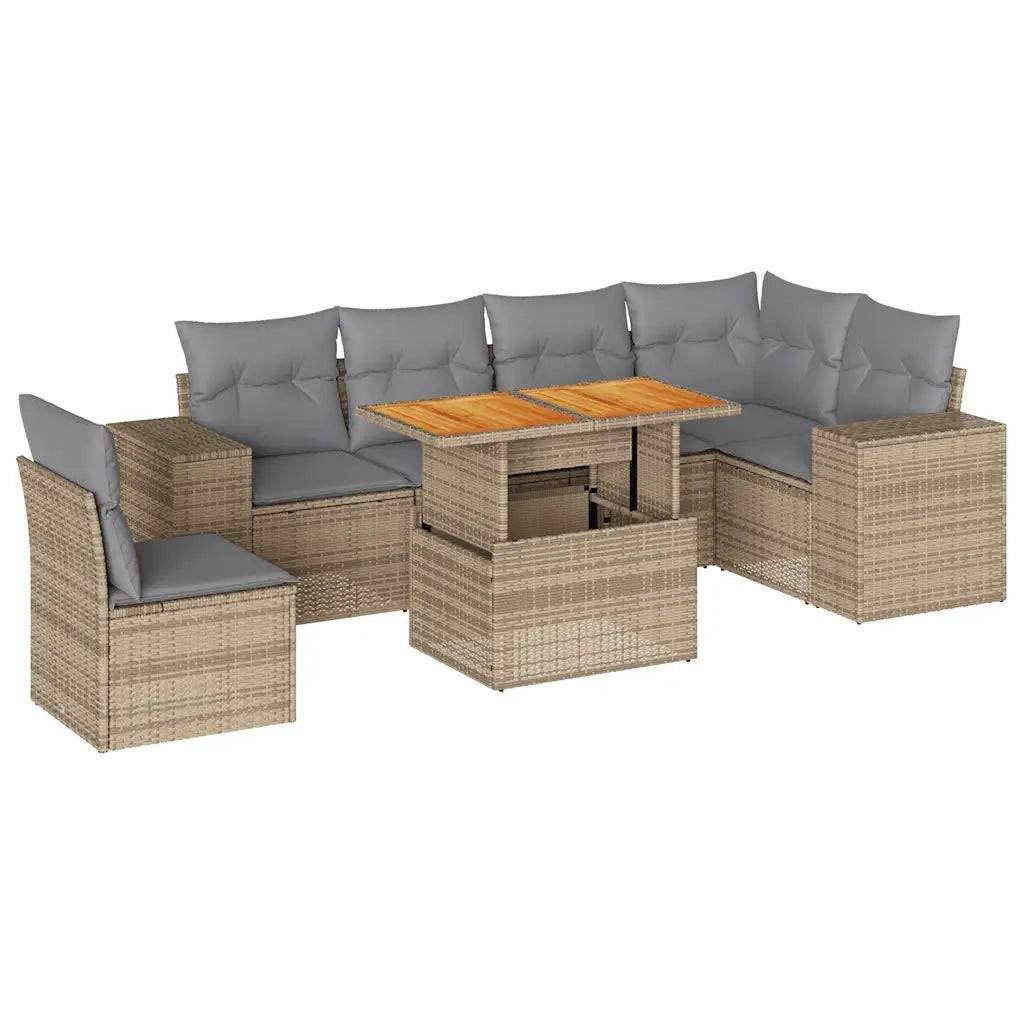 Set Divani da Giardino 7 pz con Cuscini Beige in Polyrattan 3327384