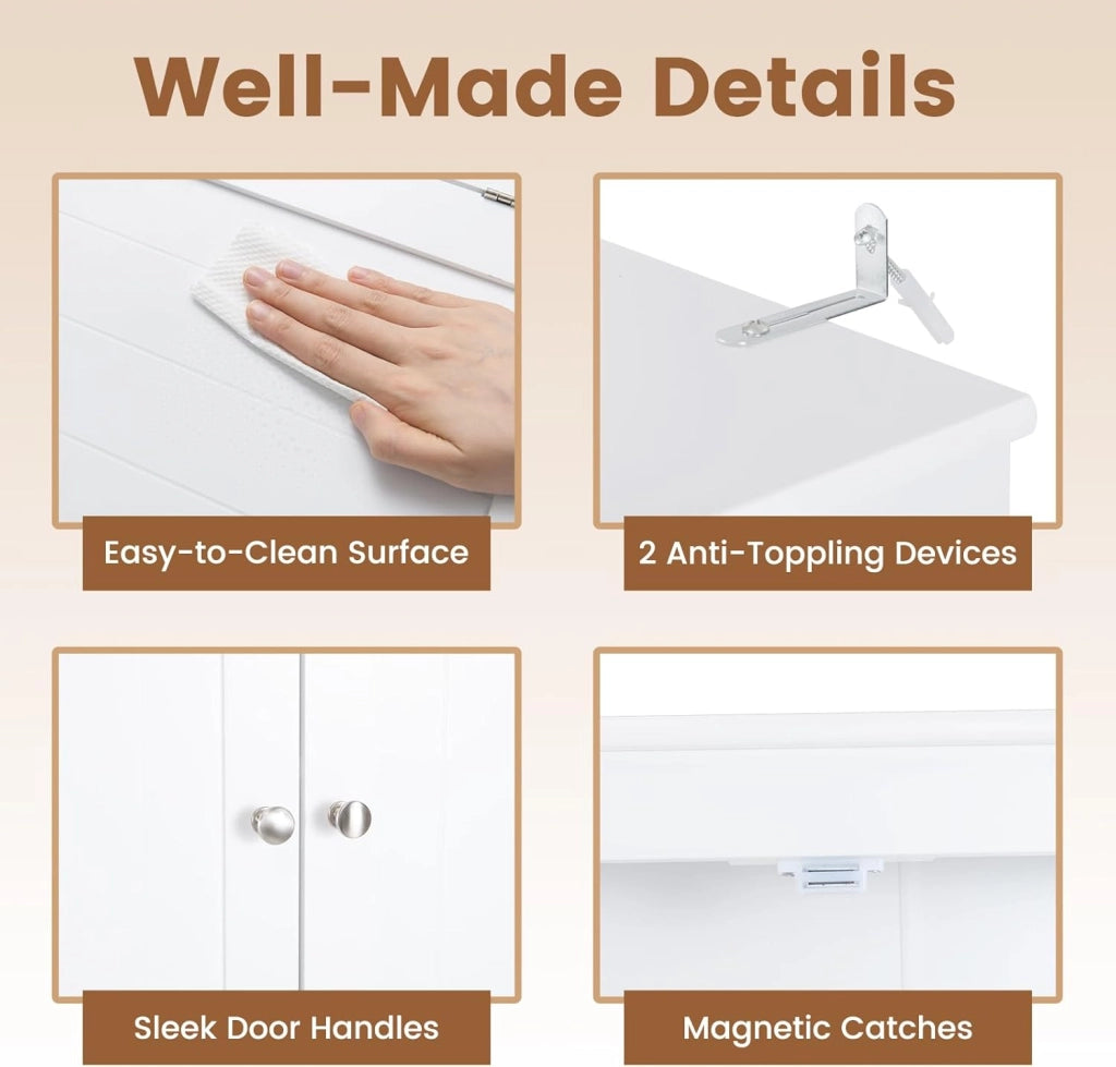 Armadietto WC con ante mobile da bagno autoportante sopra la toilette, armadietto per lavatrice con mensola da bagno regolabile, 80 cm x 21 cm x 165 cm