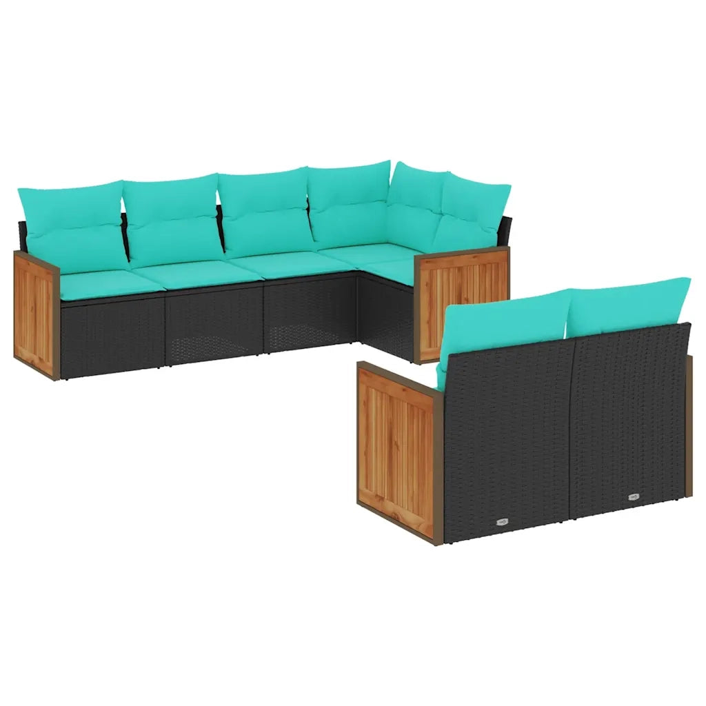 Set Divani da Giardino 7 pz con Cuscini Nero in Polyrattan 3227821