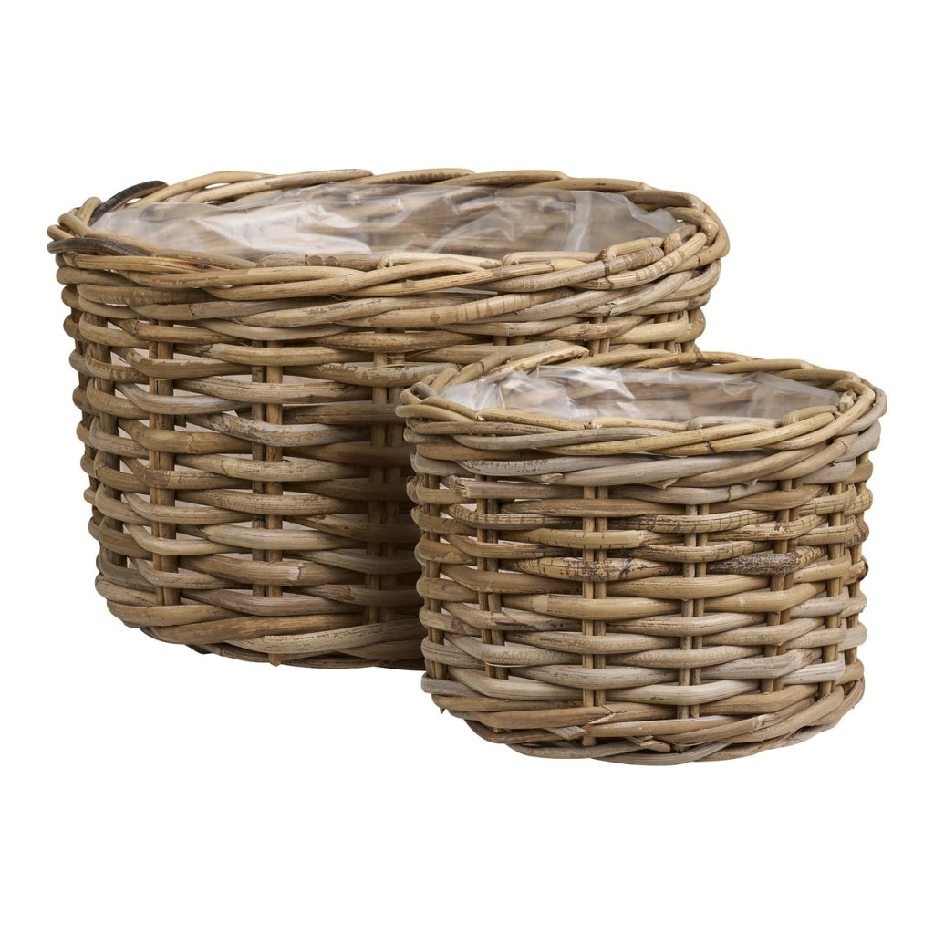 Set di 2 Cesti Portaoggetti Kalak, Beige, Rattan, 27x27x18 cm