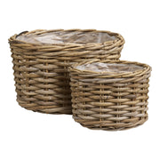 Set di 2 Cesti Portaoggetti Kalak, Beige, Rattan, 27x27x18 cm