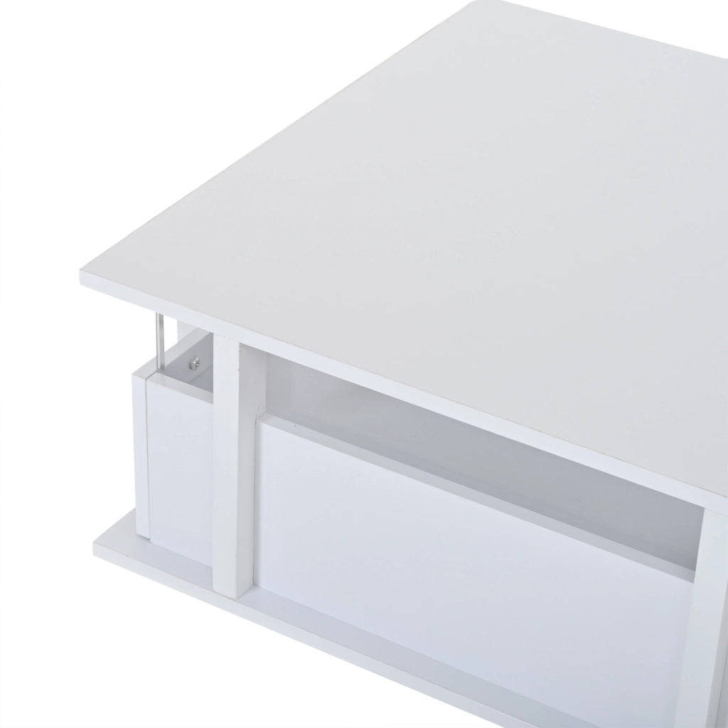 Tavolino da caffè quadrato 70x70x35 cm bianco lucido con 2 cassetti, LED e dettagli in acrilico