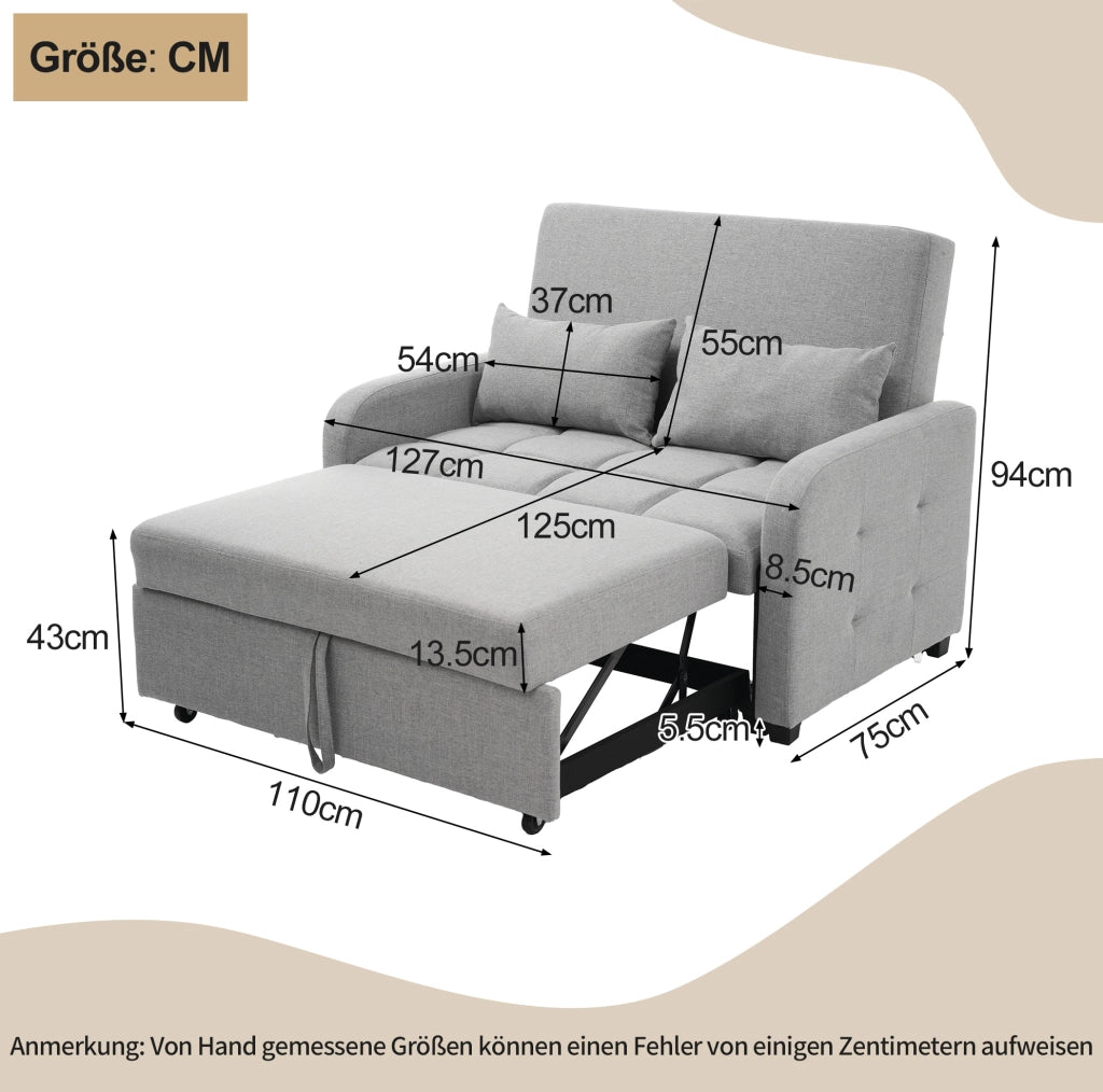 Divano letto pieghevole grigio antico 127x75x94 cm