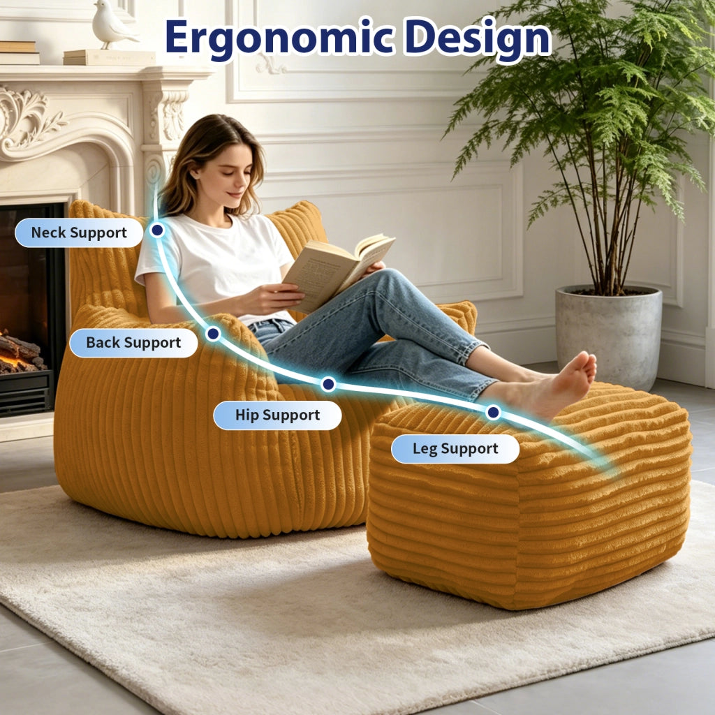 Poltrona ergonomica compatta in flanella gialla con supporto a 5 zone e design salvaspazio
