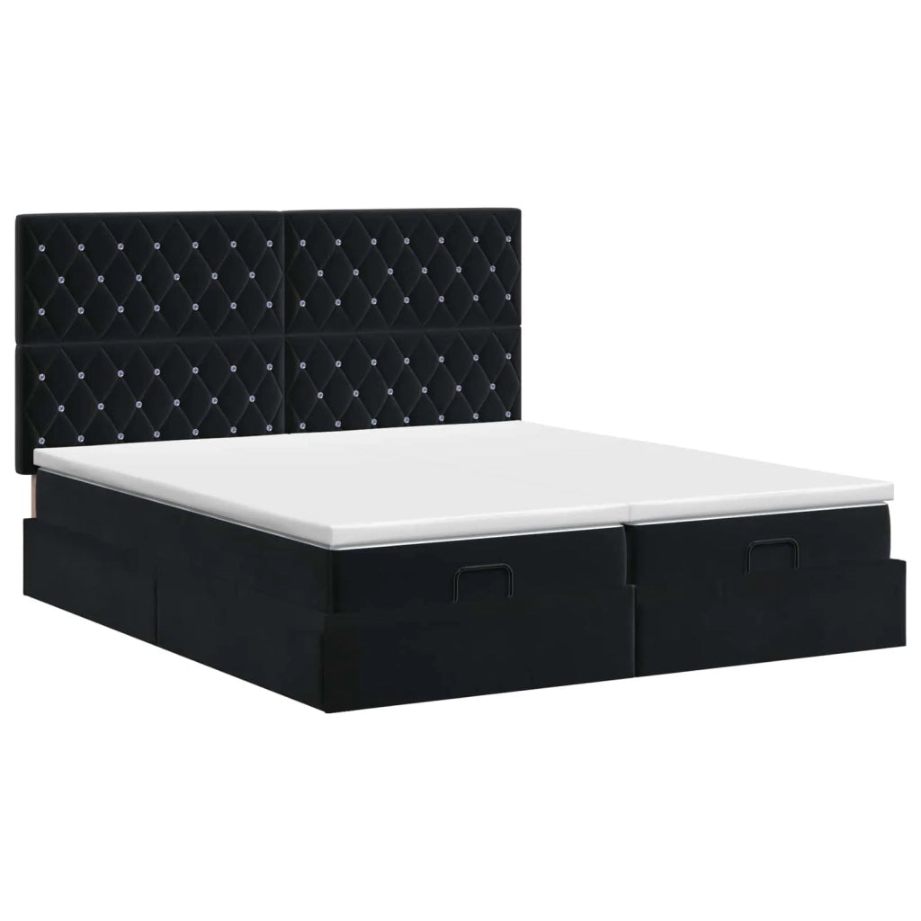 Letto ottomano con materasso con testiera 2 pz Nero Velluto 3457892