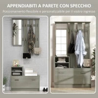 Set Mobili da Ingresso con Appendiabiti, Specchio, Panca con Scaffale e Scarpiera per 8 Paia di Scarpe, Grigio
