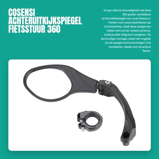 Specchio per bicicletta 360° regolabile - specchio per guidatore - diametro 22,2 mm - costruito in ABS - resistente e duraturo - riflettore per bicicletta