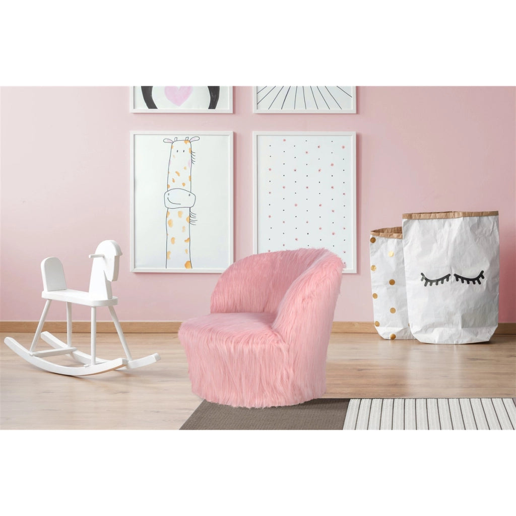 Poltroncina per bambini Nanny in ecopelliccia rosa pastello