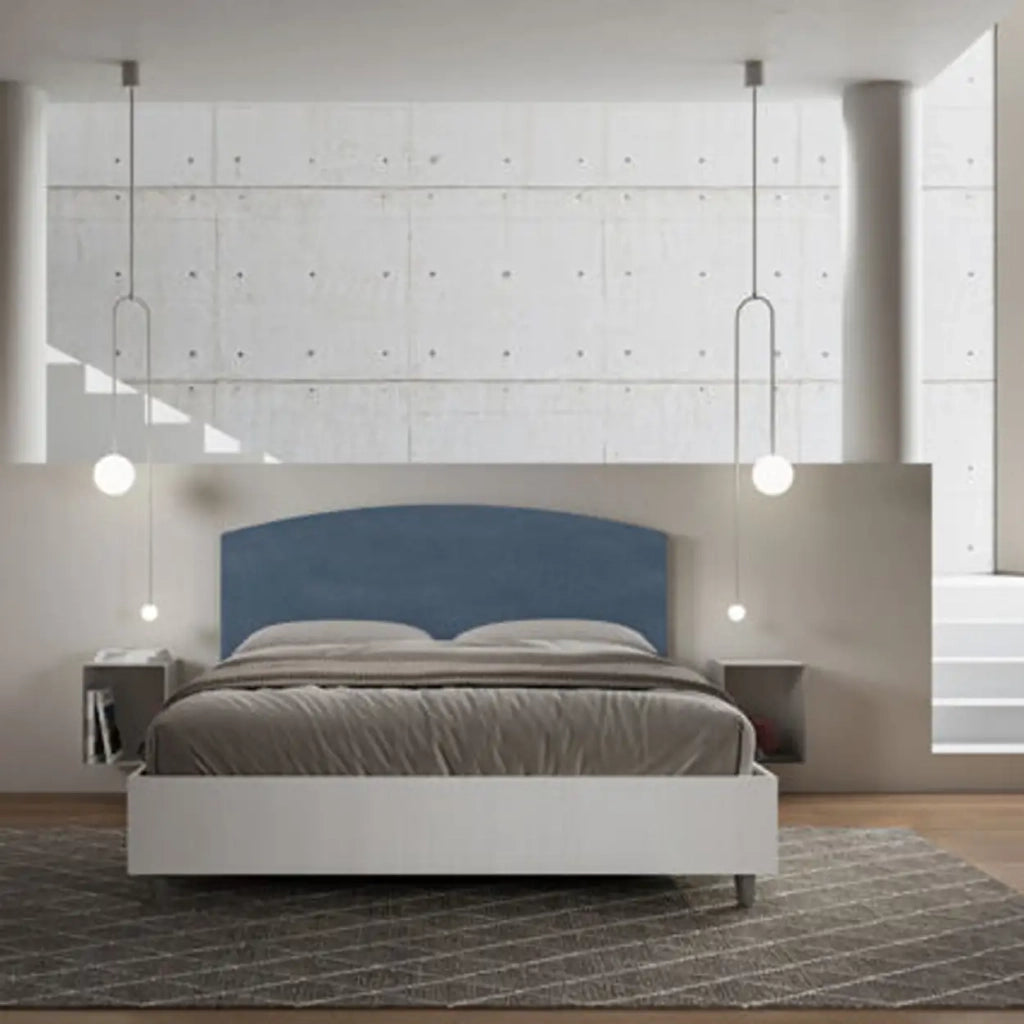 Letto matrimoniale senza rete 160x190 bianco frassino testata microfibra blu Antilia