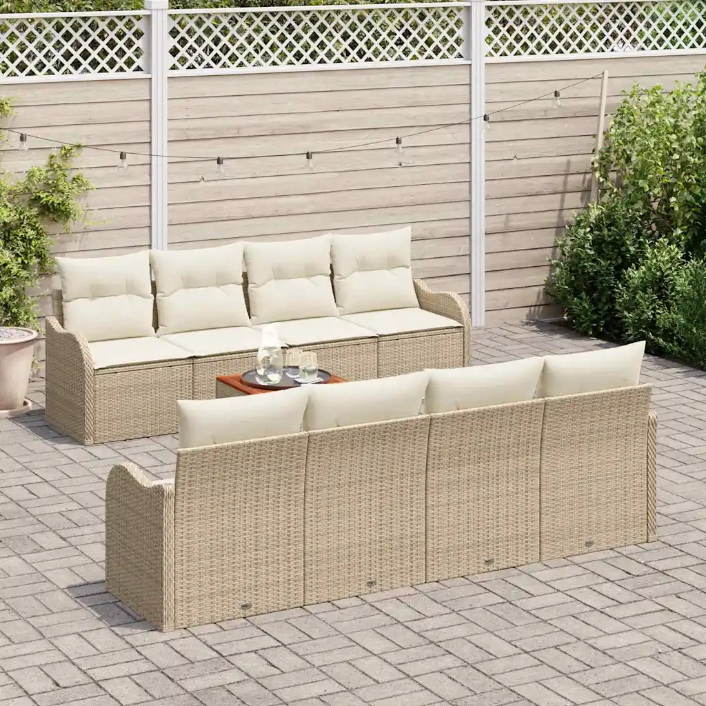 Set Divano da Giardino con cuscino 9 pcs Beige polyrattan